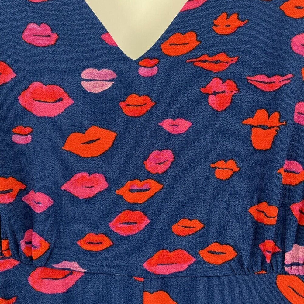 Betsy Johnson Tank Dress Red Lips Navy Dress 20W Lined - Picture 4 of 11